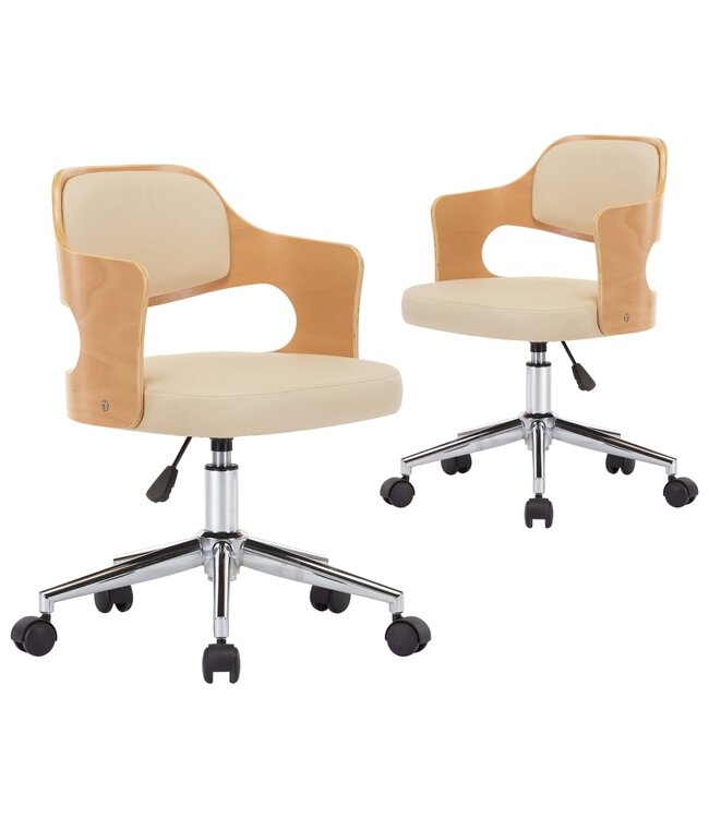 Eetkamerstoelen draaibaar 2 st gebogen hout en kunstleer crème