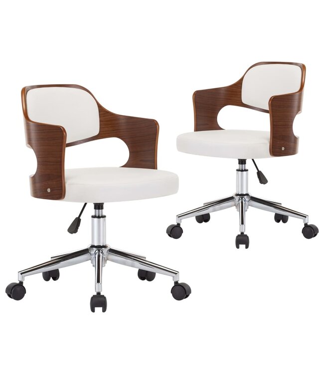 Eetkamerstoelen draaibaar 2 st gebogen hout en kunstleer wit
