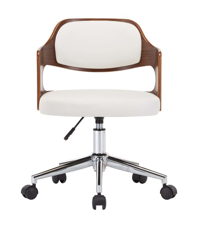 Eetkamerstoelen draaibaar 2 st gebogen hout en kunstleer wit