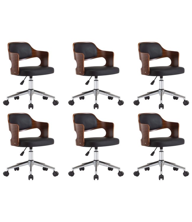 Eetkamerstoelen draaibaar 6 st gebogen hout en kunstleer zwart