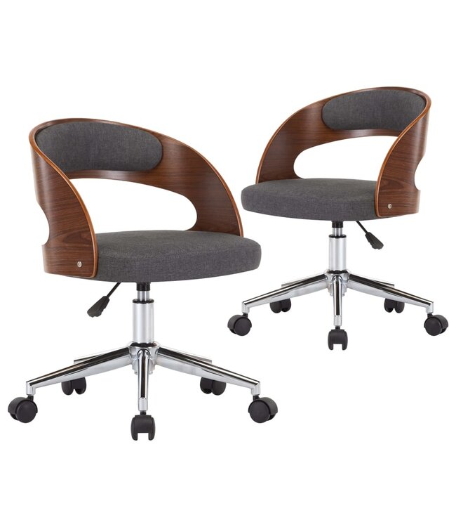 Eetkamerstoelen 2 st draaibaar gebogen hout en stof grijs
