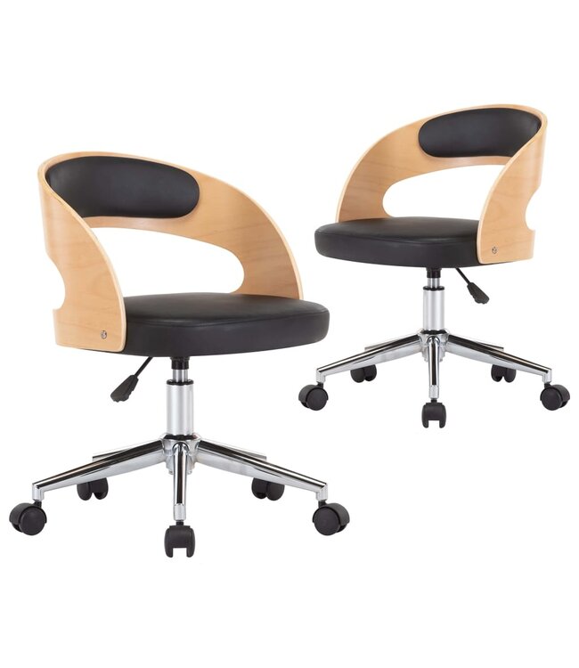 Eetkamerstoelen draaibaar 2 st gebogen hout en kunstleer zwart