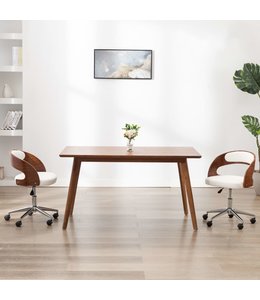Eetkamerstoelen draaibaar 2 st gebogen hout en kunstleer wit