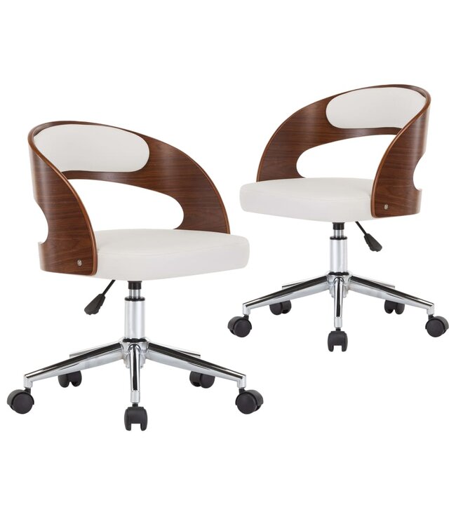 Eetkamerstoelen draaibaar 2 st gebogen hout en kunstleer wit