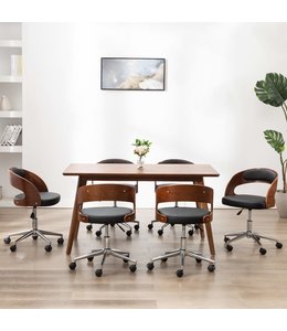 Eetkamerstoelen draaibaar 6 st gebogen hout en kunstleer zwart