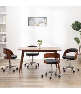 Eetkamerstoelen draaibaar 4 st gebogen hout en kunstleer zwart