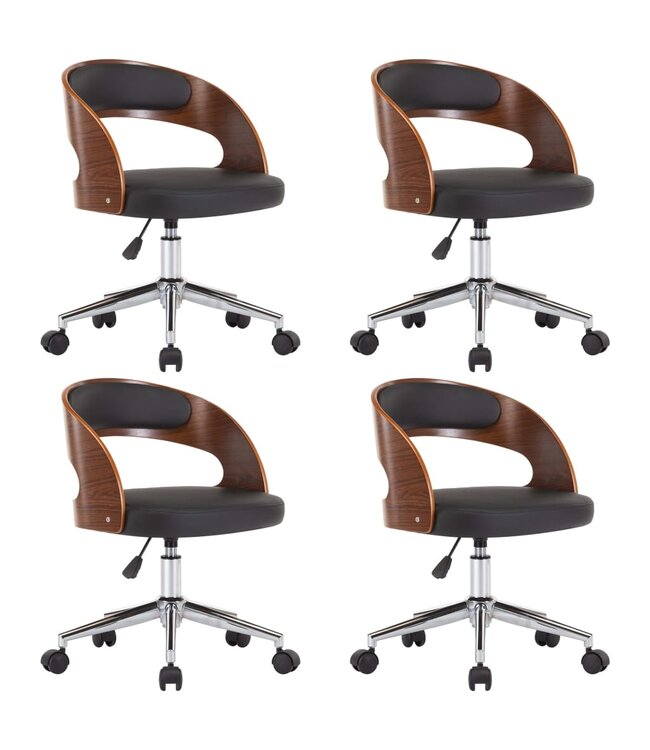 Eetkamerstoelen draaibaar 4 st gebogen hout en kunstleer zwart