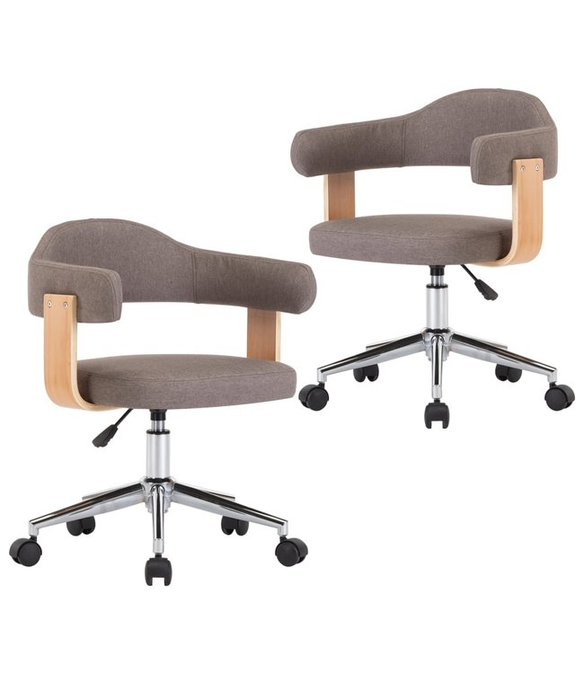Eetkamerstoelen 2 st draaibaar gebogen hout en stof taupe