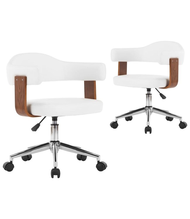 Eetkamerstoelen draaibaar 2 st gebogen hout en kunstleer wit