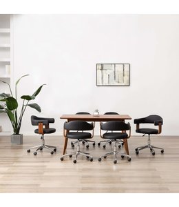 Eetkamerstoelen draaibaar 6 st gebogen hout en kunstleer zwart