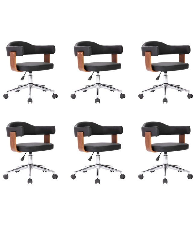 Eetkamerstoelen draaibaar 6 st gebogen hout en kunstleer zwart