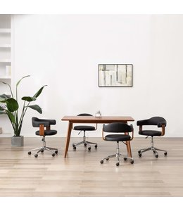 Eetkamerstoelen draaibaar 4 st gebogen hout en kunstleer zwart