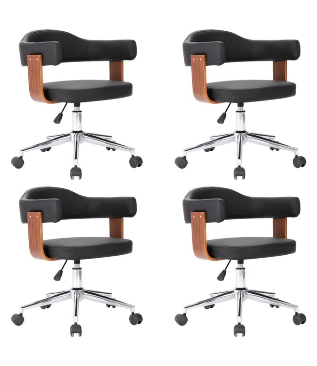 Eetkamerstoelen draaibaar 4 st gebogen hout en kunstleer zwart