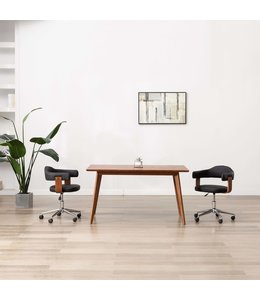 Eetkamerstoelen draaibaar 2 st gebogen hout en kunstleer zwart