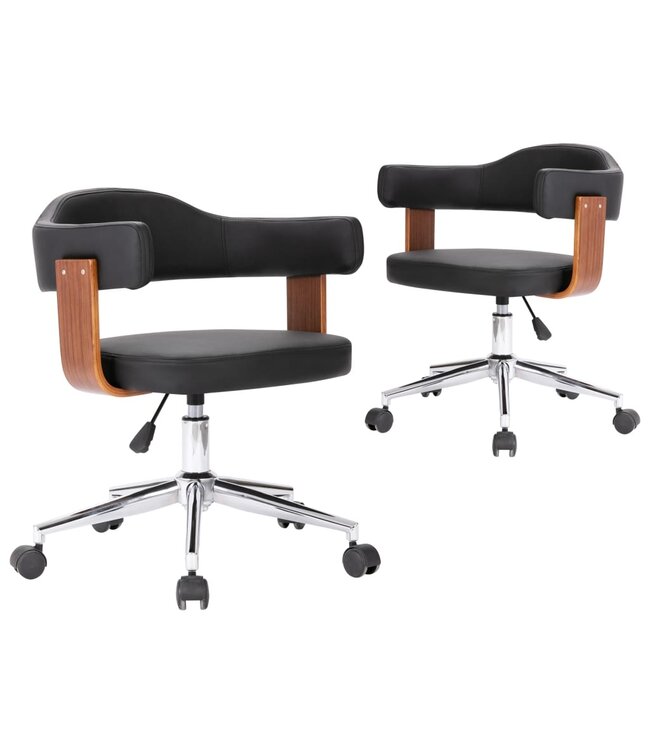 Eetkamerstoelen draaibaar 2 st gebogen hout en kunstleer zwart