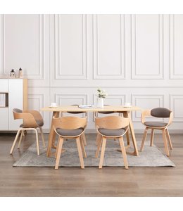 Eetkamerstoelen 6 st gebogen hout en stof taupe