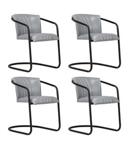 Eetkamerstoelen 4 st echt leer grijs