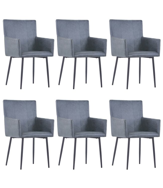 Eetkamerstoelen met armleuningen 6 st kunstsuède grijs