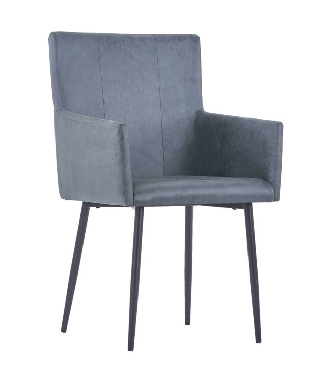 Eetkamerstoelen met armleuningen 6 st kunstsuède grijs