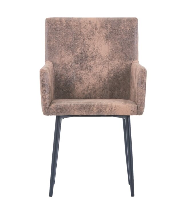Eetkamerstoelen met armleuningen 6 st kunstsuède bruin