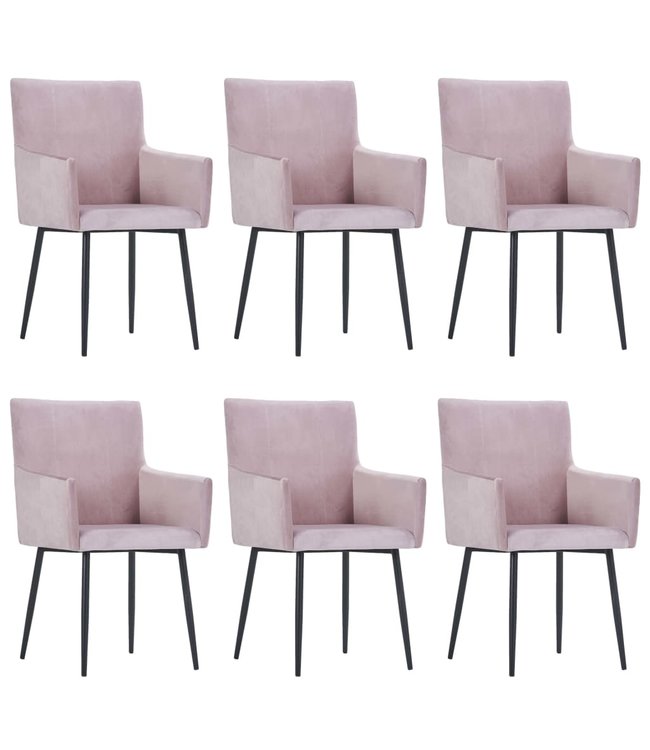 Eetkamerstoelen met armleuningen 6 st fluweel roze