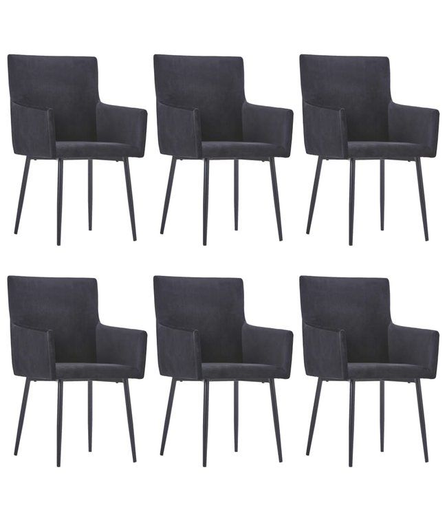 Eetkamerstoelen met armleuningen 6 st fluweel zwart