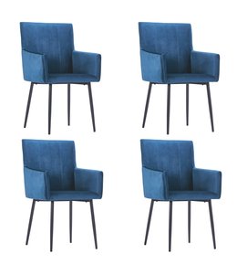 Eetkamerstoelen met armleuningen 4 st fluweel blauw