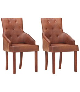 Eetkamerstoelen 2 st echt geitenleer bruin
