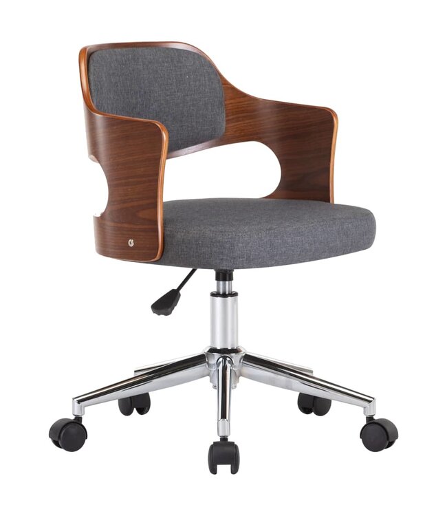 Eetkamerstoel draaibaar gebogen hout en stof grijs