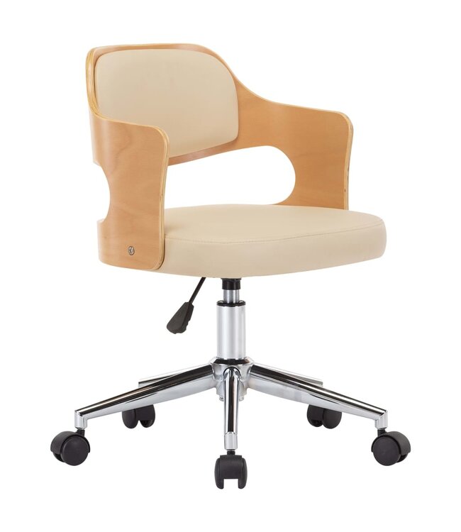 Eetkamerstoel draaibaar gebogen hout en kunstleer crème