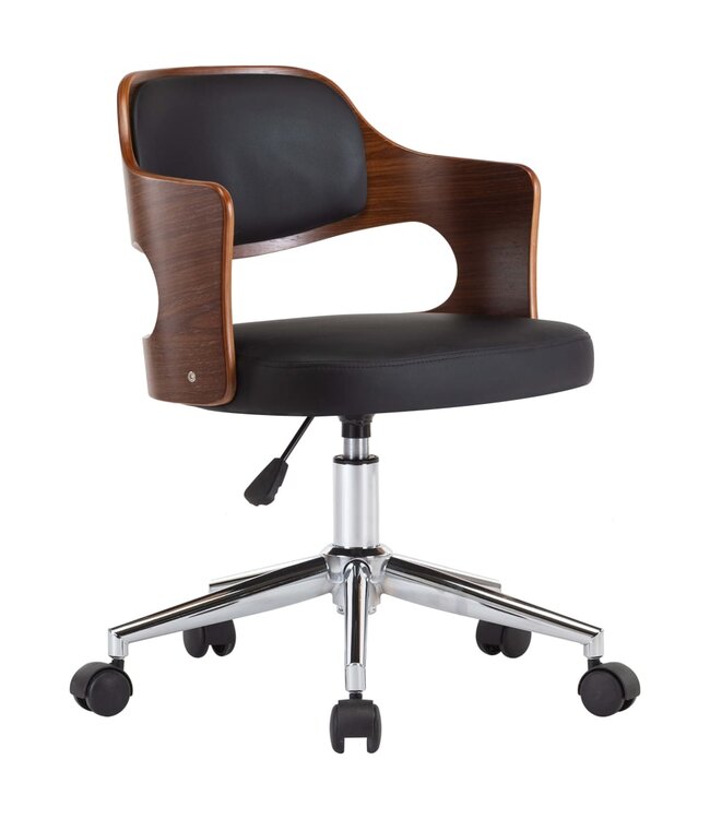 Eetkamerstoel draaibaar gebogen hout en kunstleer zwart