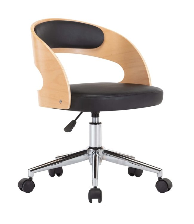 Eetkamerstoel draaibaar gebogen hout en kunstleer zwart