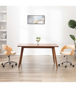 Eetkamerstoel draaibaar gebogen hout en kunstleer crème