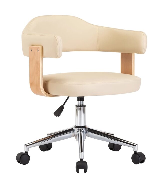 Eetkamerstoel draaibaar gebogen hout en kunstleer crème