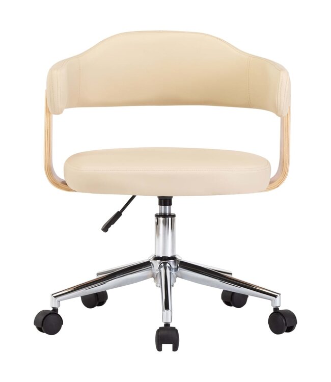 Eetkamerstoel draaibaar gebogen hout en kunstleer crème