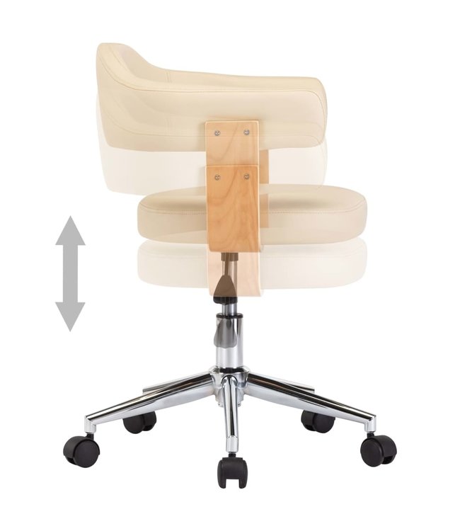 Eetkamerstoel draaibaar gebogen hout en kunstleer crème