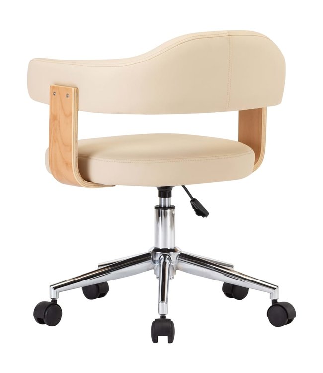 Eetkamerstoel draaibaar gebogen hout en kunstleer crème