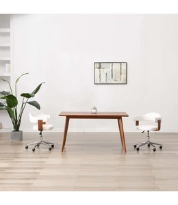 Eetkamerstoel draaibaar gebogen hout en kunstleer wit