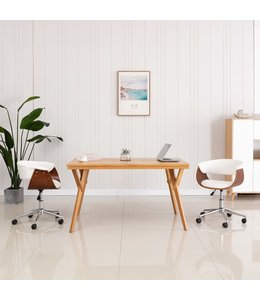 Eetkamerstoel draaibaar gebogen hout en kunstleer wit