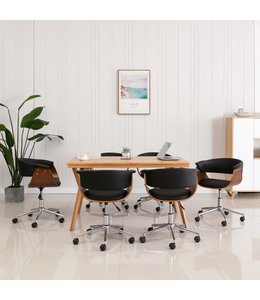 Eetkamerstoel draaibaar gebogen hout en kunstleer zwart