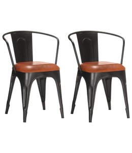 Eetkamerstoelen 2 st echt leer bruin