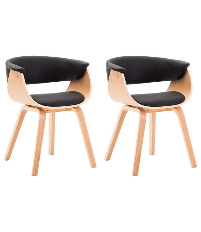 Eetkamerstoelen 2 st gebogen hout en kunstleer zwart