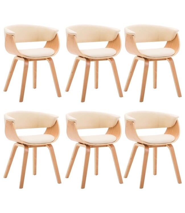 Eetkamerstoelen 6 st gebogen hout en kunstleer crème