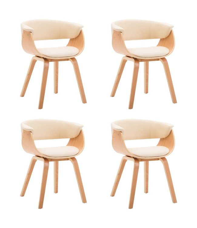 Eetkamerstoelen 4 st gebogen hout en kunstleer crème