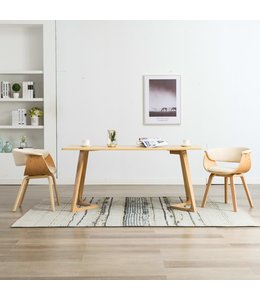 Eetkamerstoelen 2 st gebogen hout en kunstleer crème