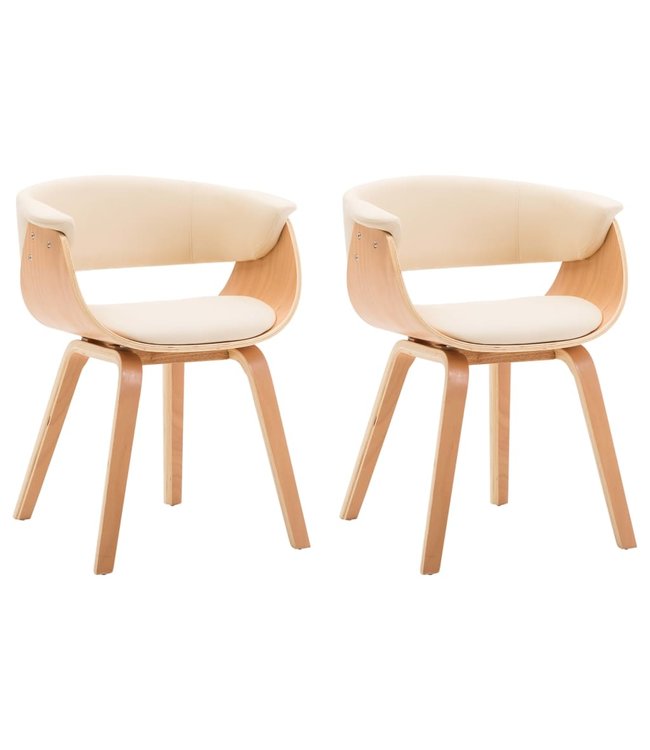 Eetkamerstoelen 2 st gebogen hout en kunstleer crème