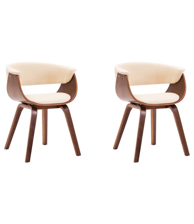 Eetkamerstoelen 2 st gebogen hout en kunstleer crème