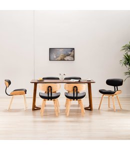 Eetkamerstoelen 6 st gebogen hout en kunstleer zwart