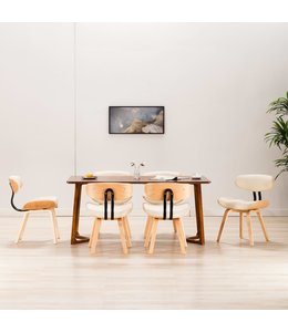 Eetkamerstoelen 6 st gebogen hout en kunstleer crème