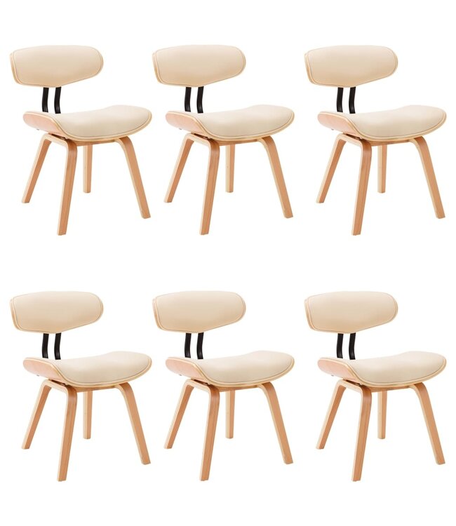 Eetkamerstoelen 6 st gebogen hout en kunstleer crème
